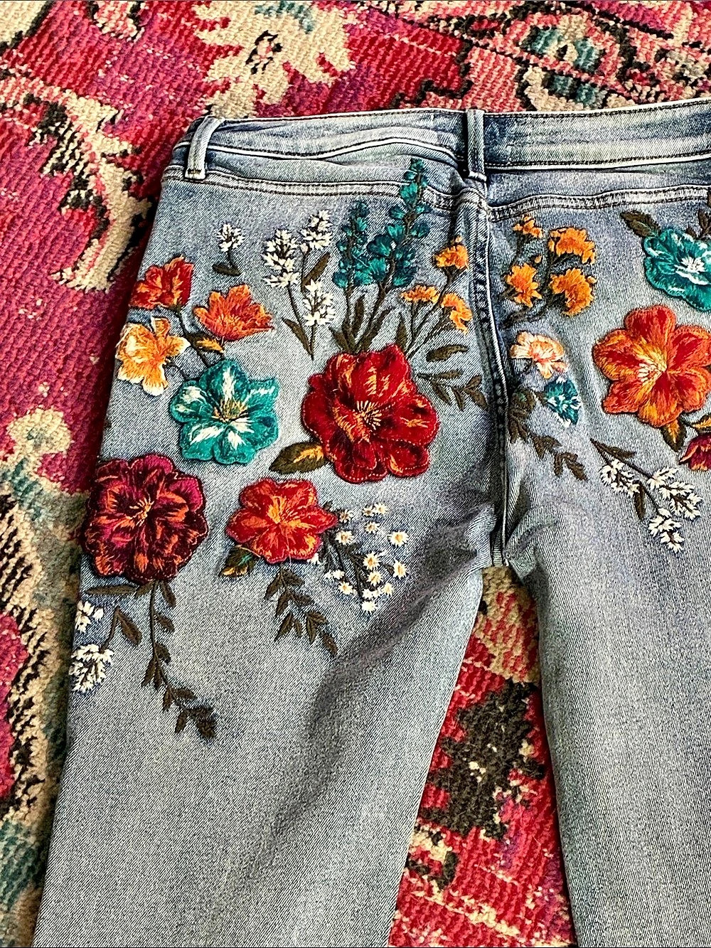 Driftwood x Free People Farrah Fall Flowers Embroidered Flare Jeans 29 - Picture 5 of 9